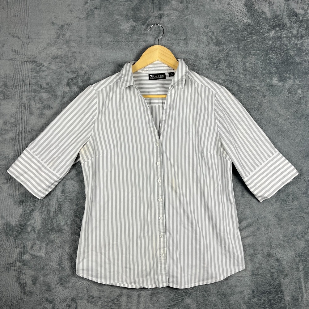 New York & Company 7th Avenue Madison Shirt Womens Medium Gray Striped Button Up